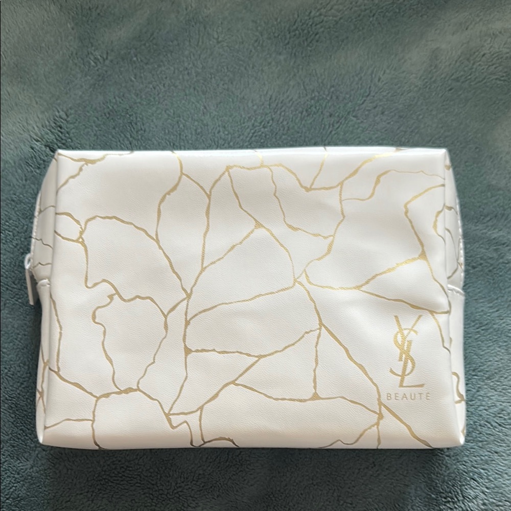 White and Gold YSL Cosmetic Bag